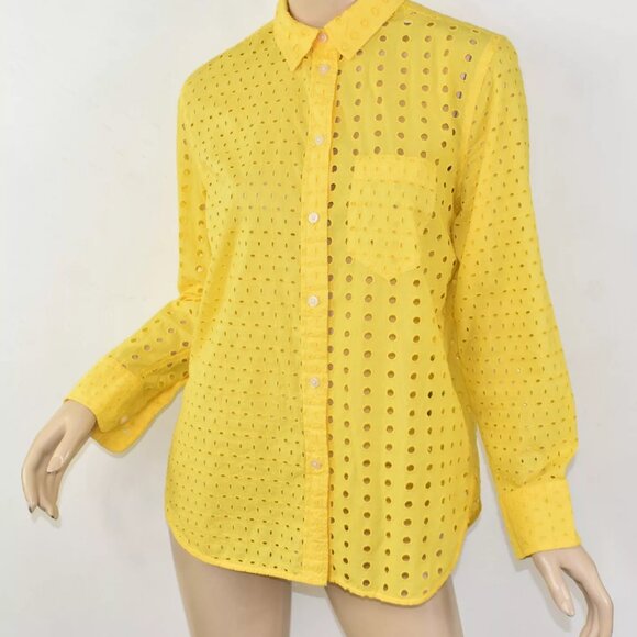 NWT J Crew Lemon Canary Yellow Eyelet Cotton Lace Shirt Blouse & Tank Top Set 4 - Picture 4 of 5